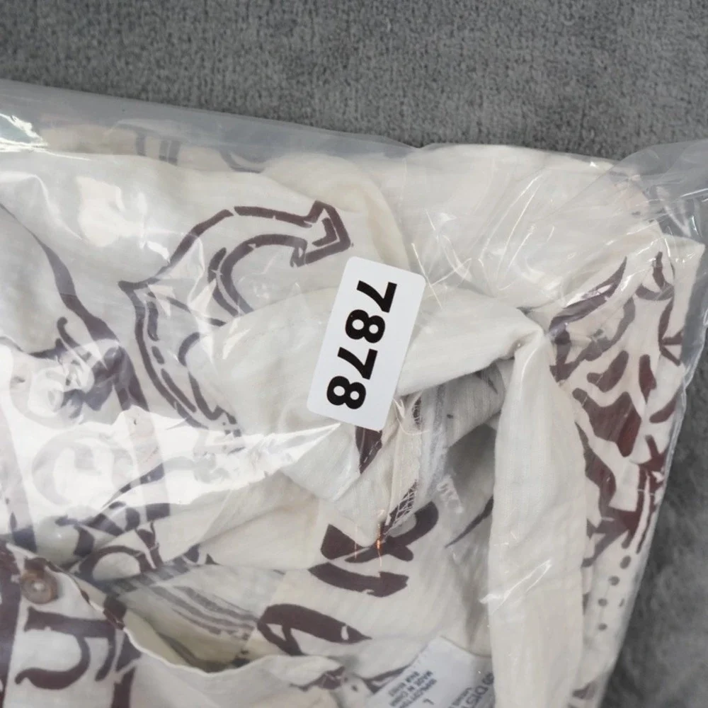 Distortion Hawaiian Tiger Shirt Men L Cream Beach‎ Club Bar Graphic Streetwear
